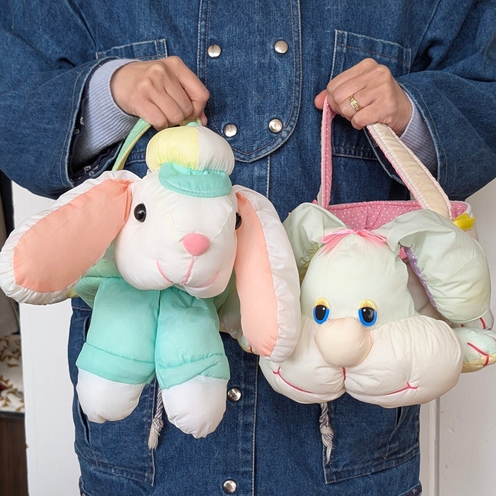 Vintage‎ Plush Bunny Rabbit Purse Bag Lot 2 Easter Pastel Novelty Tote 80s 90s